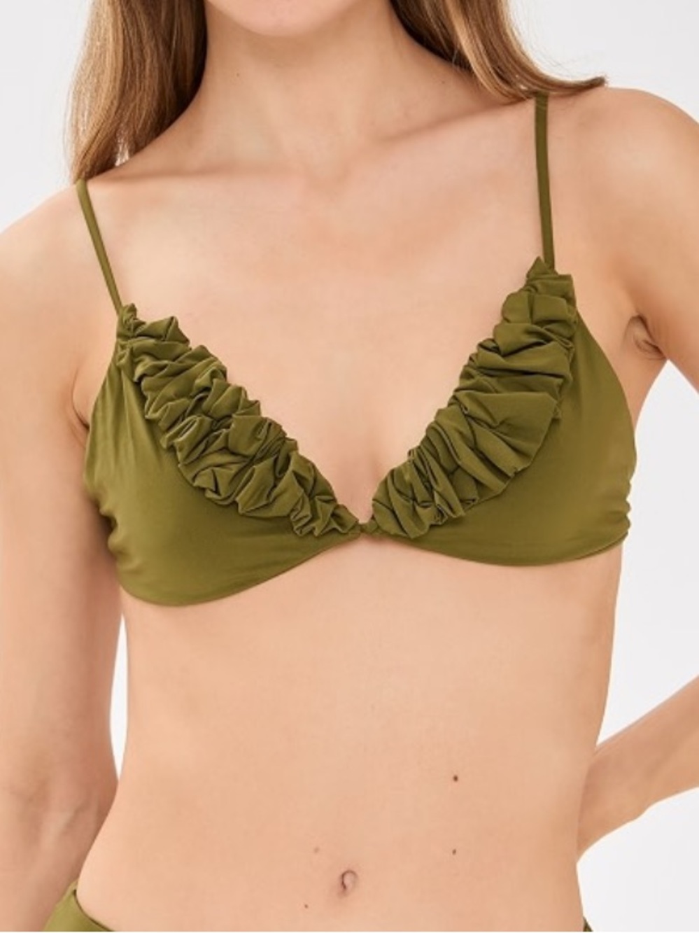 Maygel Coronel Krassi Bikini Top Moss Green Ruffle One Size NWT